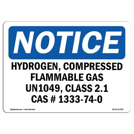SIGNMISSION OSHA Sign, 18" H, 24" W, Rigid Plastic, Hydrogen Compressed Flammable Gas Un1049 Sign, Landscape OS-NS-P-1824-L-13587